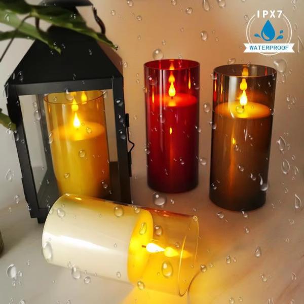Gmnee 4x8.9 Outdoor Waterproof Flameless Candles with Remote and Timers, LED Candles, Battery Operated Candles, Electric Fake Pillar Candles for Patio, Porch, and Lanterns Decor (Ivory, Plastic)