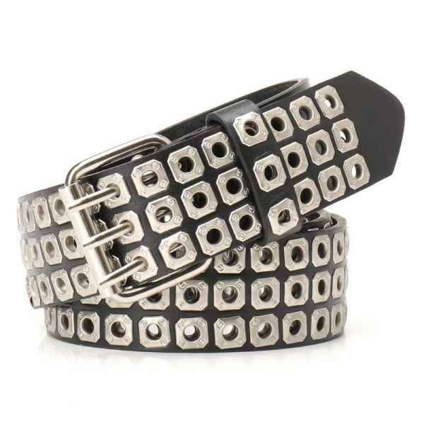 Unisex European and American style belt, trendy dark hollow rivet punk belt, versatile jeans belt
