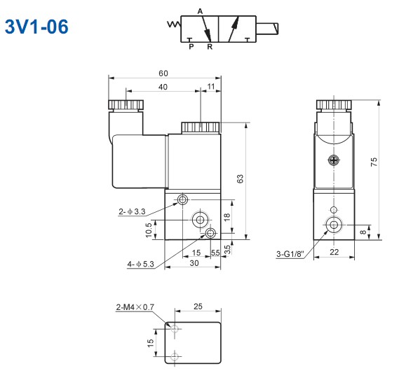 Mini válvulas de solenóide de maneira Airtac electromagnética 3/2 3V1-06, 3V1-M5 com M5, 1/8 