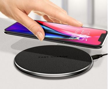 Fashionable Round PU Leather Desktop Wireless Phone Charger 5V 2A 9V 1.67A Input