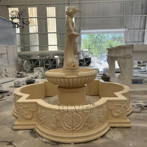Marble Outdoor Fountains Life Size Greek Woman Pouring Water Fountain Sculpture Large Beige Stone Handcarved Garden
