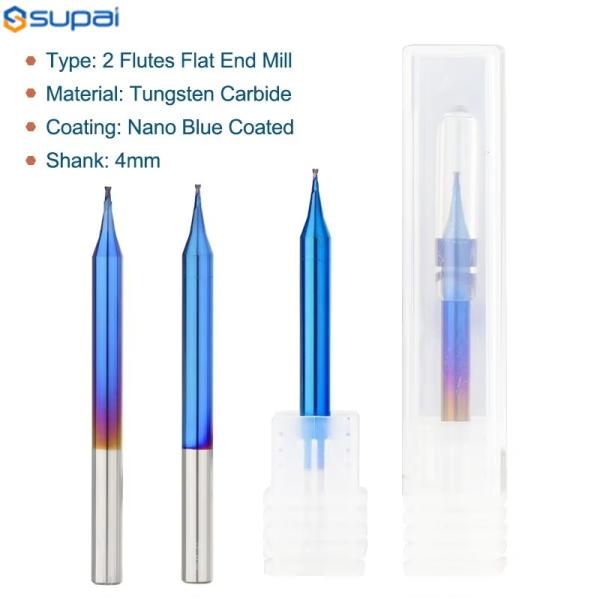 Supal High Precision Micro End Mills With Short Flute Length Blue Nano Coating