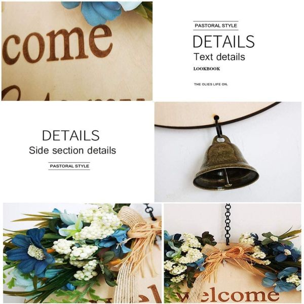 Coronas de bienvenida para la puerta de entrada Decoración de la puerta de entrada Decoraciones del porche delantero Signo colgante Rustico Signo colgante de madera con campana