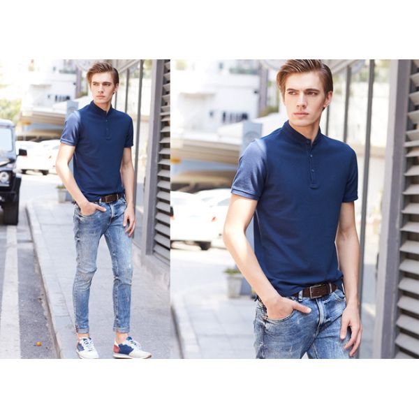 Men'S Navy Color Personalized Polo Shirts Stand Collar Fashion T - Shirt