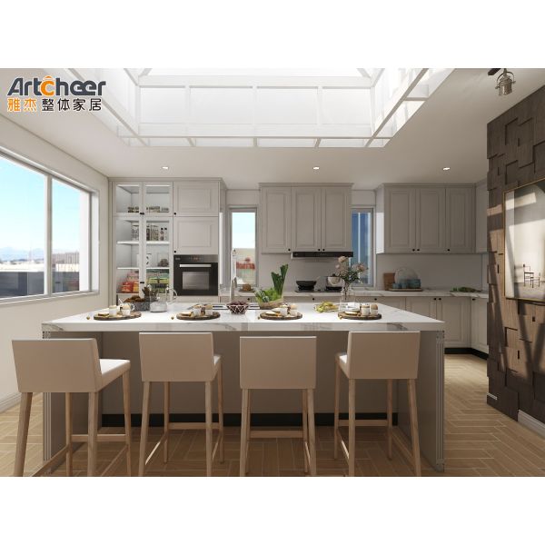 Традиционный стиль белый кухонный шкаф с массивной деревянной конструкцией и фанерой