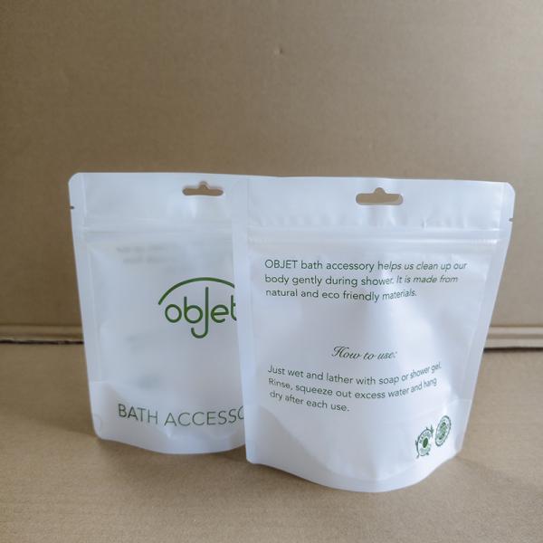 Premium Translucent Stand Up Bags For Bath Accessories Packaging With Water-Resistant And Sealing Zipper Closure.