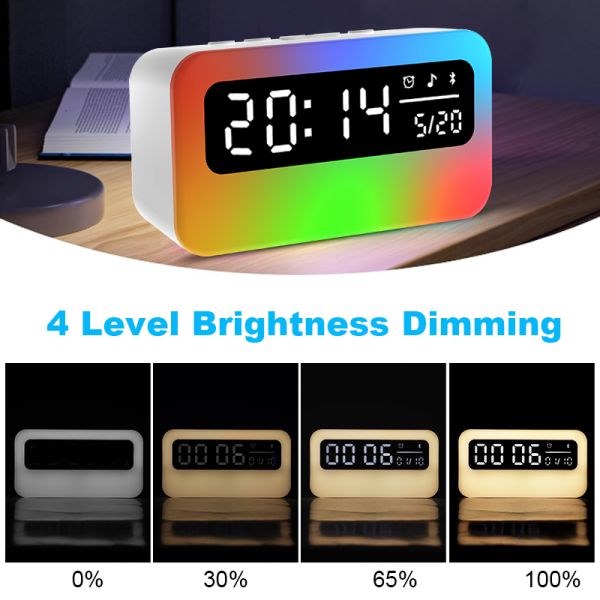 OEM Acceptable Rechargeable Digital Alarm Clock RGB Speaker LED Night Lights Bedside Lamp Sleeping Relaxation Alarm