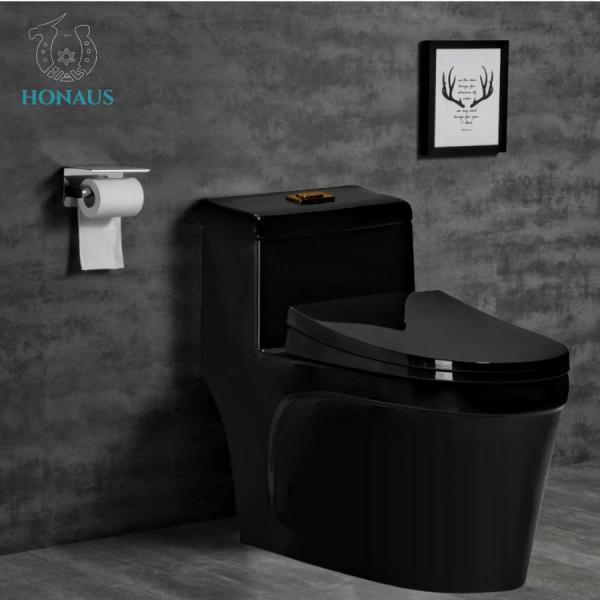 ISO Anti Blocking Black One Piece Toilet Bowl Single Piece Western Commode