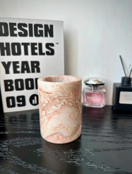 Portador de velas de mármol de color rosa con diseño artístico de piedra para decoración interior