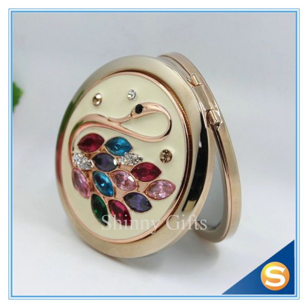 Shinny Gifts Rhinestone Small Metal Mirror For Craft Crystal Round Shape Pocket Mirror