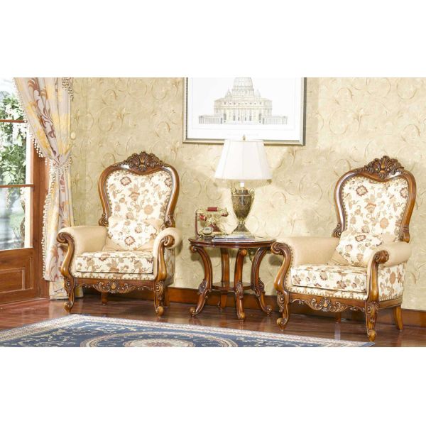 Hand Carved Modern Classic Leisure Armchair Solid Wood Vintage Upholstered Armchair