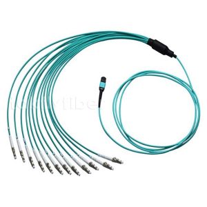 Кабель заплаты кабеля 50/125 проламывания волокон дуплекса OM4 12 MPO LC оптически оптический