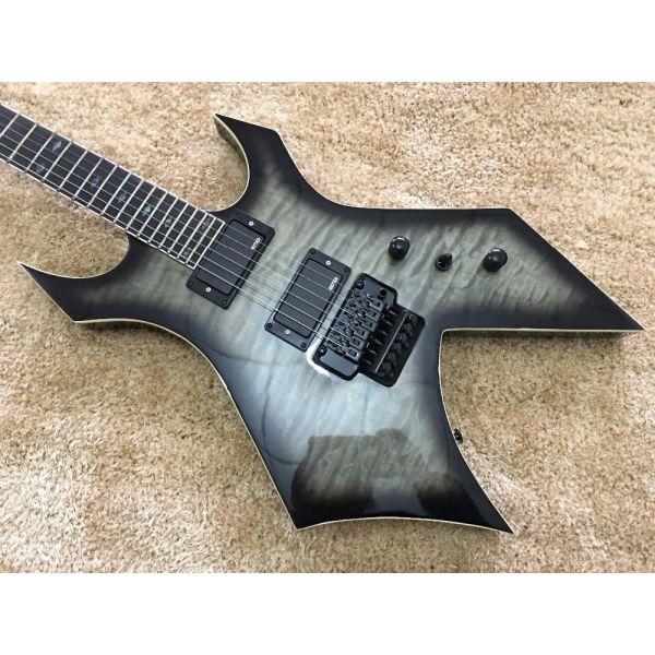 B.C.RICH custom guitar Black Floyd rose Quilted maple body with EMG active pickups Ebony fretsboard colorized MOP inlay