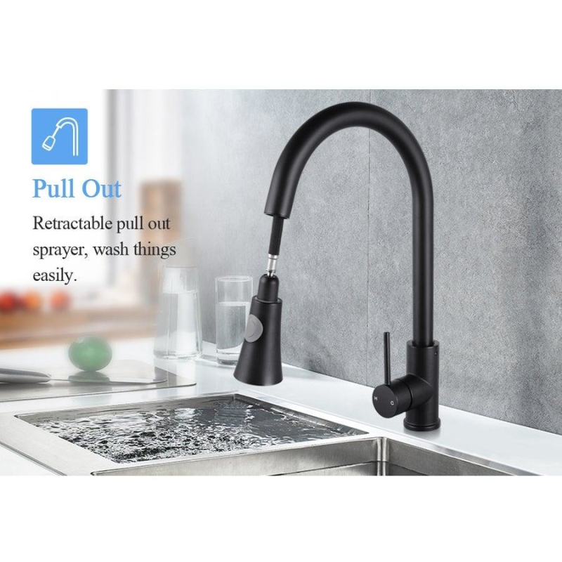 2024 Lizhen Luxury Flexible Single Handle Single Hole Black Taps Pull Down Kitchen Faucet For Sink