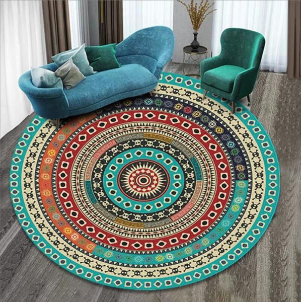 Customized Printed Ethnic Style Round Living Room / Hotel Carpet 200*200cm
