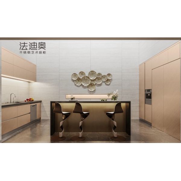 Fadior Stainless Steel Art Kitchen Cabinet - Beige Aesthetic, Bar Island Layout, Custom Storage & Premium Hardware