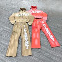 Ensemble de survêtement à capuche zippée délavée avec appliqués et broderies déchirées pour streetwear personnalisé, pantalon de jogging
