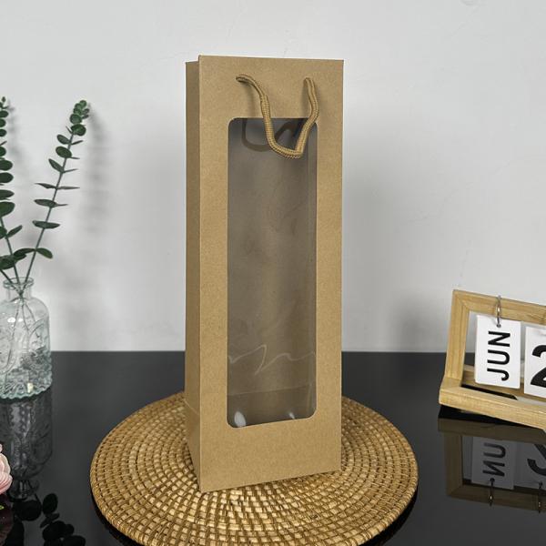 Long Striped White Cardboard Gift Bags Windowed Handled for Bouquet Gift Packaging