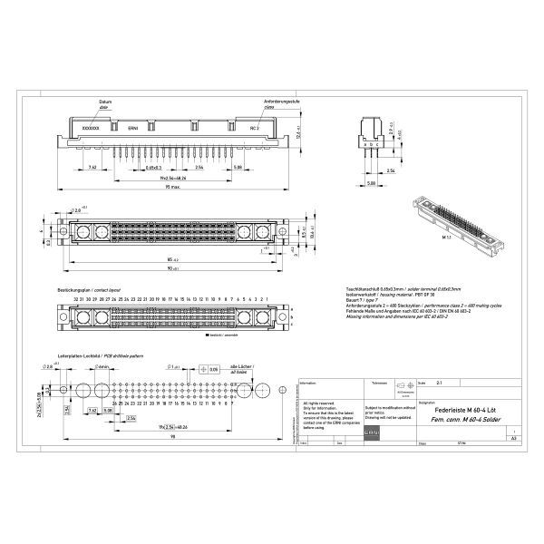 Тип соединители backplane разъем-розетки DIN 354111 PCB наивысшей мощности M 2.54MM