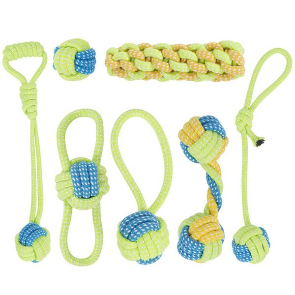 Playing Dog Toys 7PC Set of Braided Rope Toys for Pet Teeth Cleaning and Interactive Fun