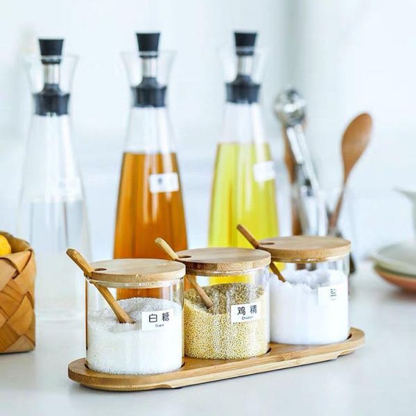 Humanized Design Bamboo Kitchen Storage Holder Spice Jar Cup Stand Bottles Trays