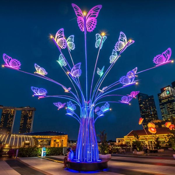 Stainless Steel & Acrylic Waterproof Customized Shape Landscape Sculpture Palm Tree Motif Holiday Home Decor