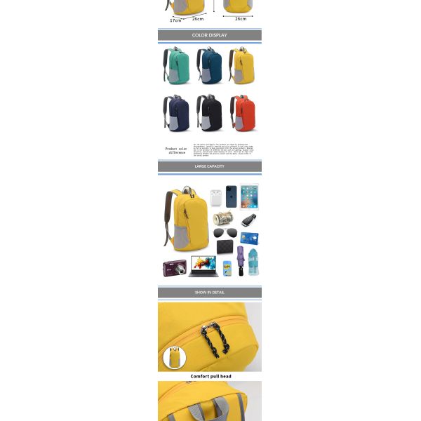 Light Weight Foldable Waterproof Running Backpack , Polyester Lining Unisex Travel Bag