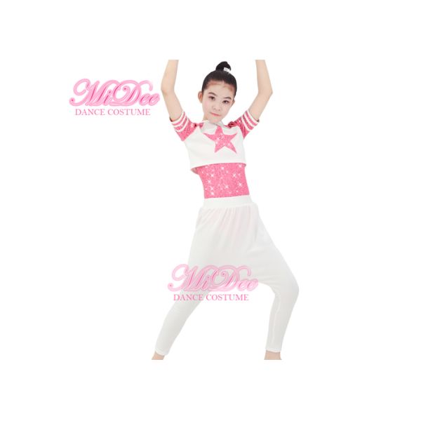 MiDee Girl White Dance Outfits Spandex Hip Hop Dance Dress Gym Suit