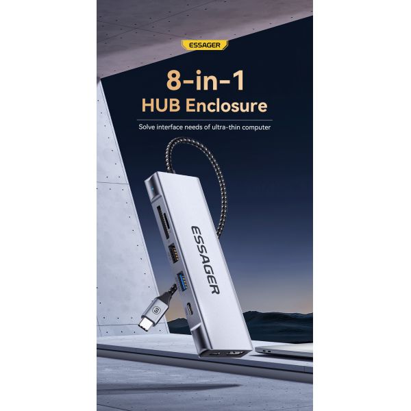 8 In 1 Expansion USB C Hub 10Gbps With M.2 SATA SSD Disk Enclosure Port