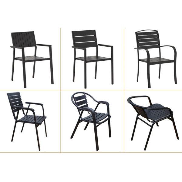 Poolside Plastic Wood Furniture Aluminum Frame Dining Table and Chairs for Courtyard Garden Set