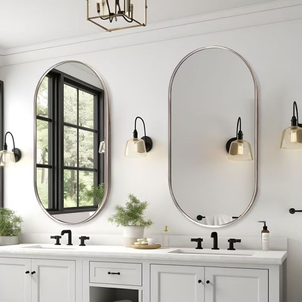 Stainless Steel Framed Wall-Mounted Oval Vanity Mirror Bathroom Mirror for Hotel Apartment or Villa for Washroom or Sink Area