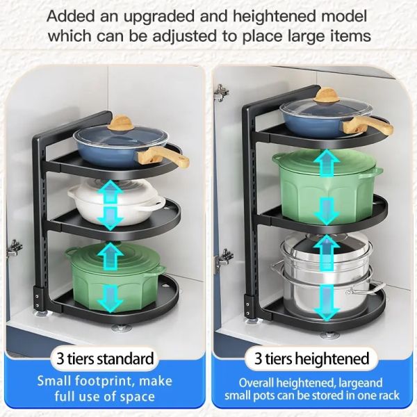 Carbon Steel Kitchen Cabinet Organizer Adjustable Pot Rack for Under Cabinet Storage