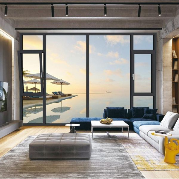 Soundproof Double Glazed Modern Black Aluminum Windows Custom Color