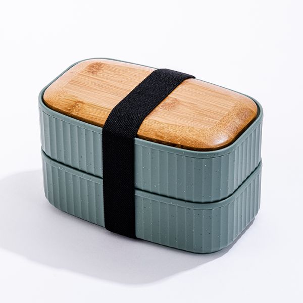 Food Grade Bamboo Lid 2-Layer Lunch Box Custom Cutlery Microwave Safe for Pizza Great