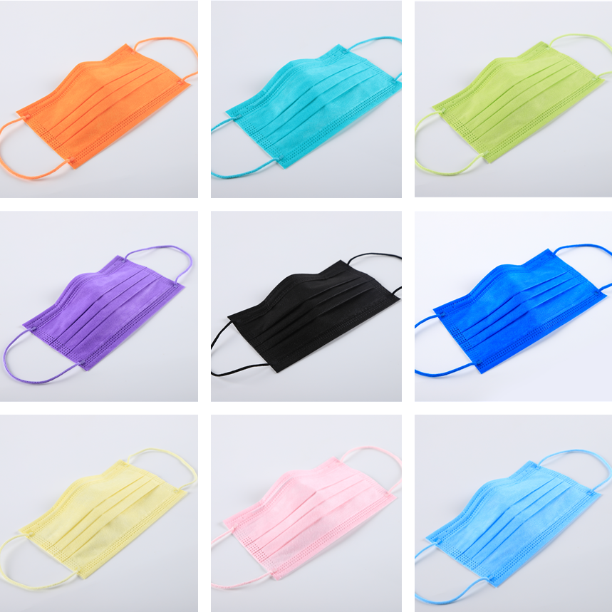 High saturation pure color protective disposable earloop 3-ply nonwoven face mask
