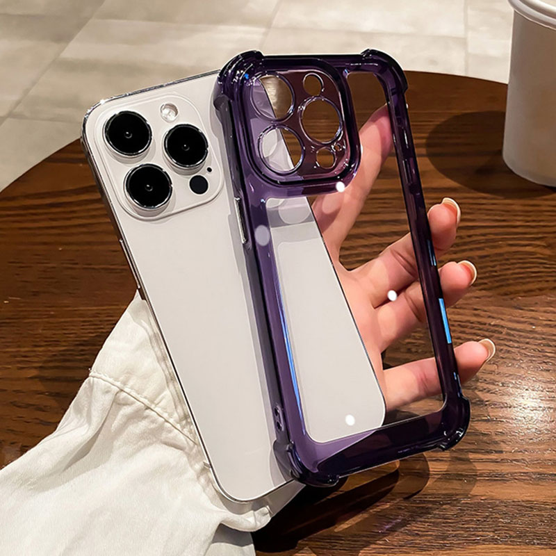 For Luxury Shockproof Anti-yellow Clear Hard Phone Case for 14 13 Pro Max Soft Silicone Bumper Transparent Cover