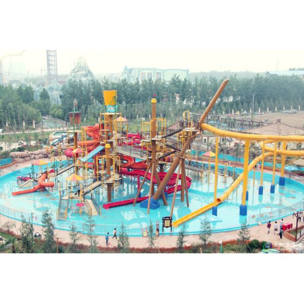 Big Interactive Fiberglass Water Play House With Water Slide / Aqua Park Equipment