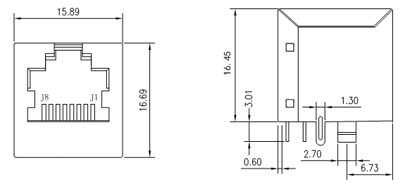 1X1 Vertical  Entry RJ45 Modular Jack LPJE681XDNL , 8P8C Shielded RJS-D0610-5NN-35