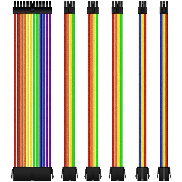 Wholesale 24pin RGB Rainbow GPU power cable Power Line power supply cable 6-piece suit 300mm