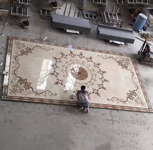 Parquet, natural stone parquet, engineered stone water jet medallion