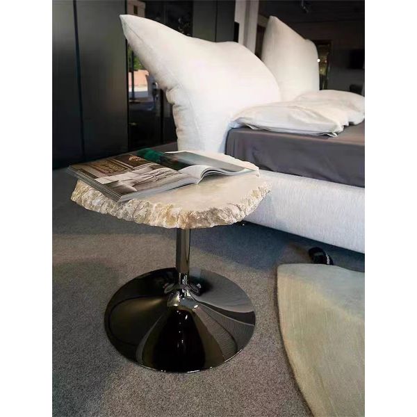 SUS 304 Irregular Shaped Snowstone Coffee Table Set High End Metal Mirror Base