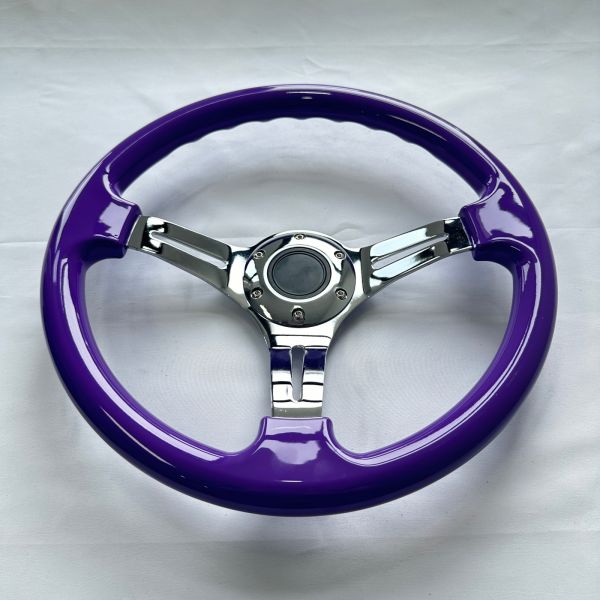 DELUXON 350mm Universal Racing Steering Wheels 3 Spoke Black Red Purple ABS Chrome