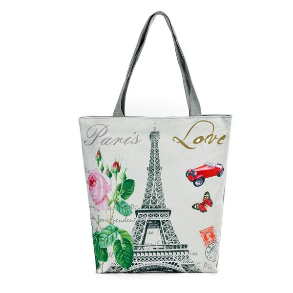 Printed canvas shoulder bag lady female Tower in Paris printing landscape character canvas Handbags