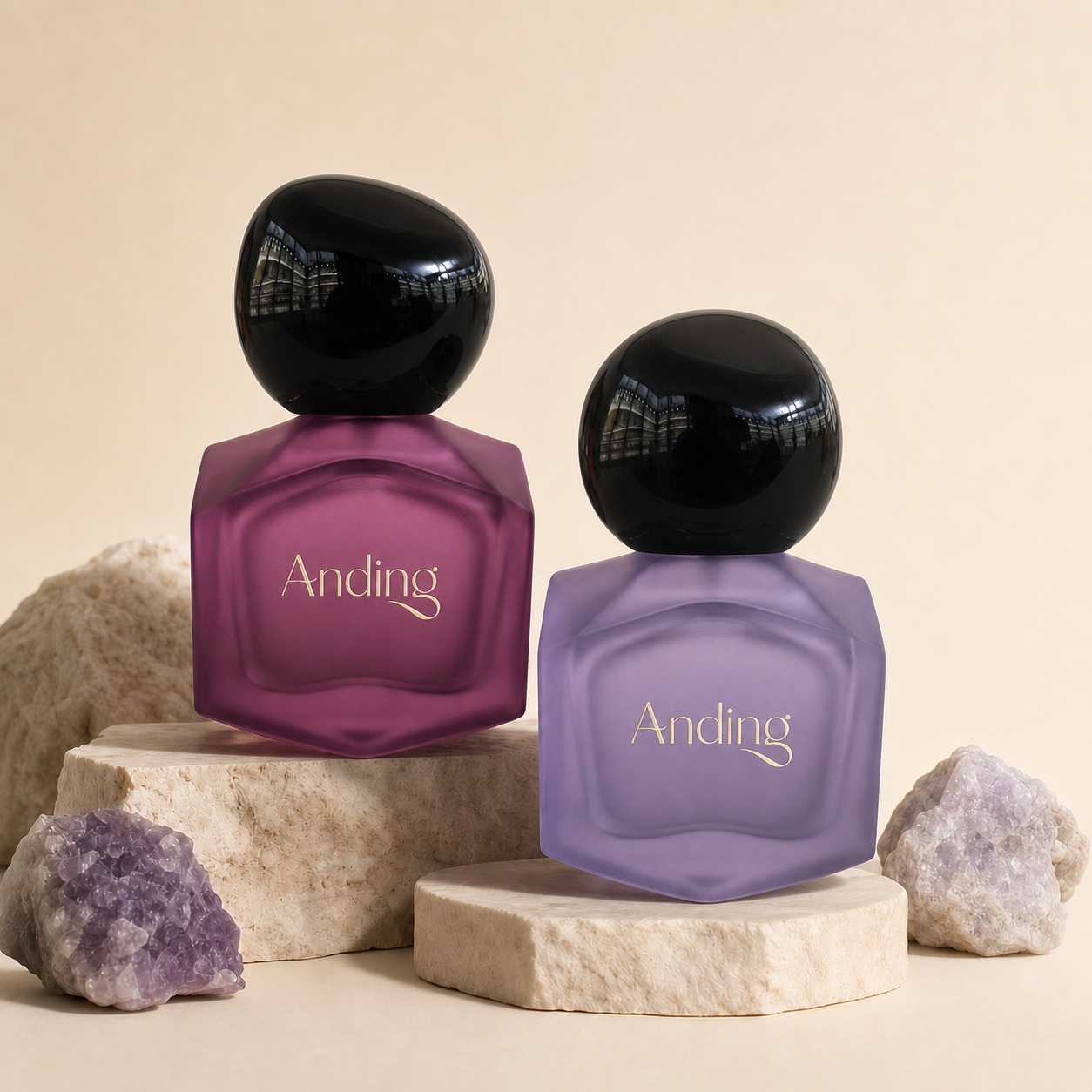50ml Glass Perfume Bottles Square Crimp Neck Wholesale Custom Black Plastic Cap