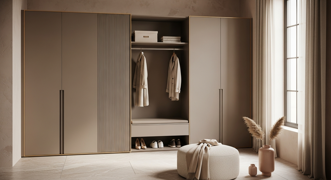 Taupe Fluted Entryway Shoe Cabinet in 304 Stainless Steel