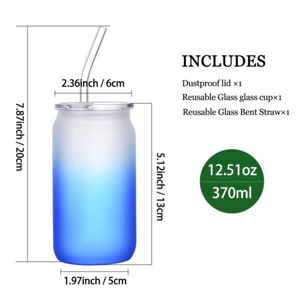 380ml 480ml 580ml Frosted Glass Cup Mug With Transparent Lid And Glass Straw