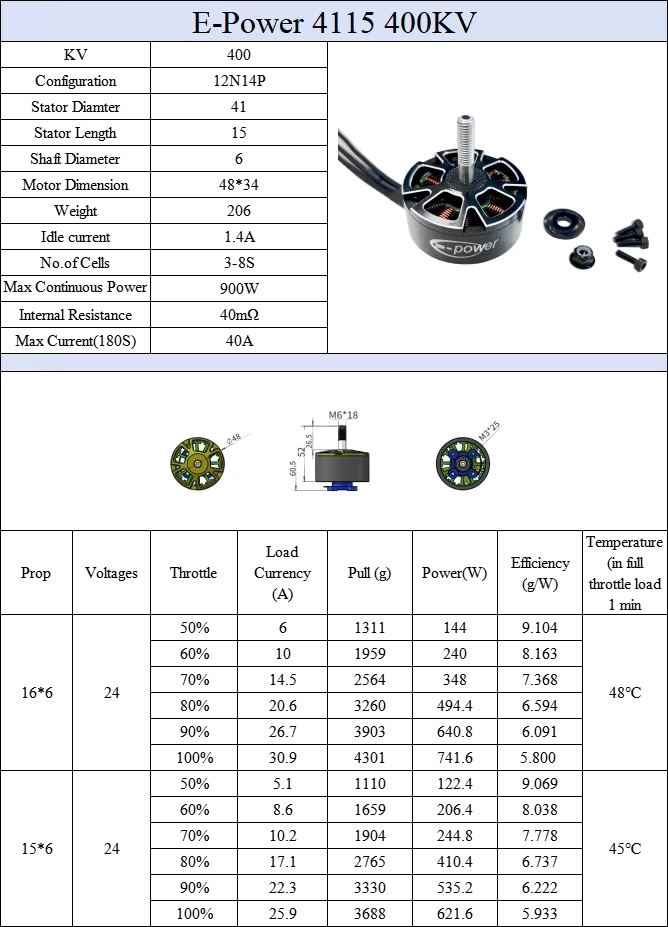 X4115 400kv / 650 3-8s Brushless Motor Compatible 13/15/16inch Propeller for Fpv Rc Racing Drone Parts X / 3-8s