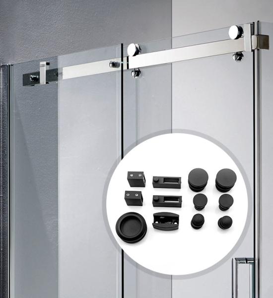 Round Tray Shape Black Sliding Shower Door Kit for 8-12mm Safe Glass Hardware Included