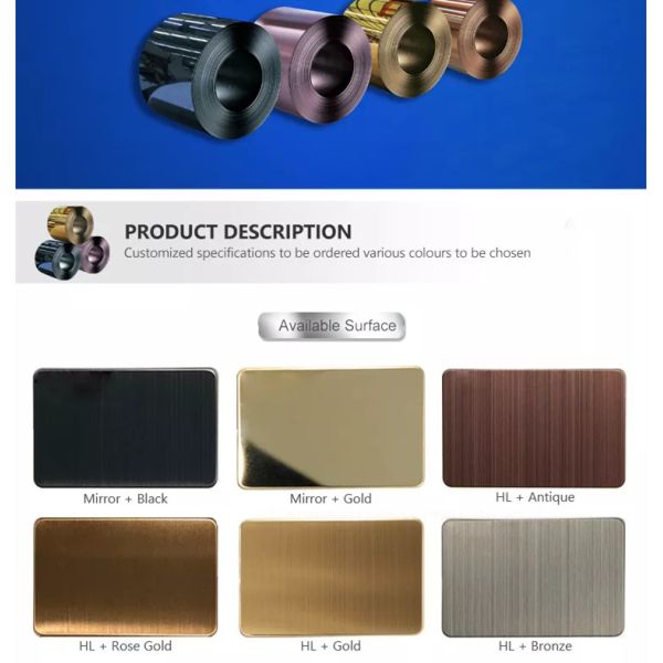 201 304 PVD Color Stainless Steel Coil Thickened Hairline Surface Finished