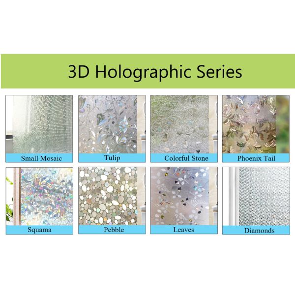 Window Privacy Film Rainbow Window Cling 3D Decorative Stained Glass Window Coverings Static Cling Non-Adhesive Removable Film
